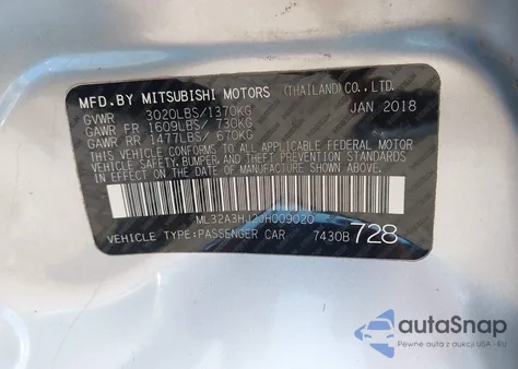 2018 Mitsubishi Mirage Es from USA, damaged, VIN ML32A3HJ2JH009020